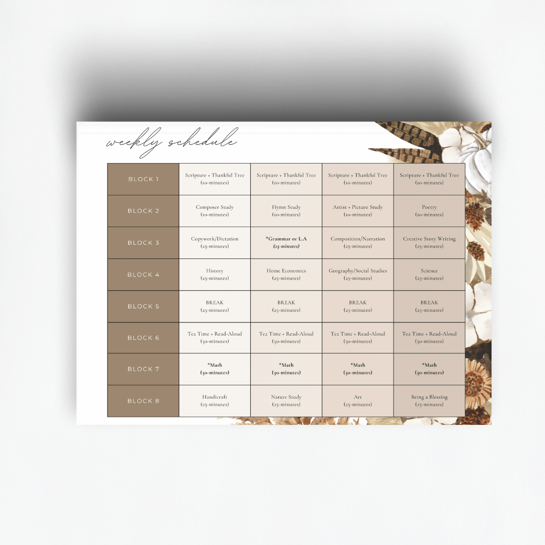 The Simplified Feast Thanksgiving Edition includes a very simple weekly schedule that is great for families with busy schedules due to its simplicity