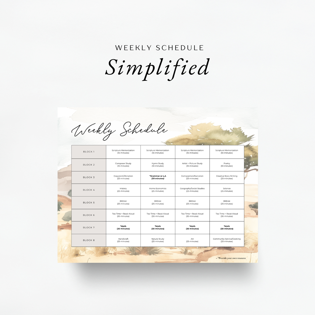 The Simplified Feast Volume 1. An eclectic, Charlotte Mason inspired, family-style curriculum. A simple, relaxed, weekly schedule