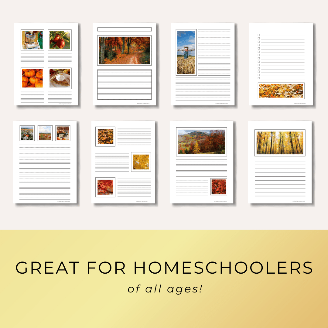 Fall season notebooking pages for homeschoolers from Embracing Homeschool shop