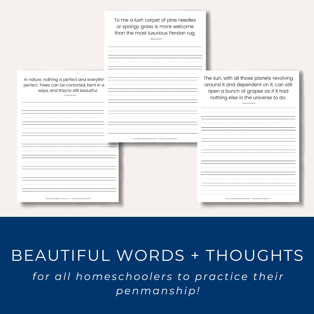 Nature-Inspired copywork printables for homeschoolers by Embracing Homeschool Shop