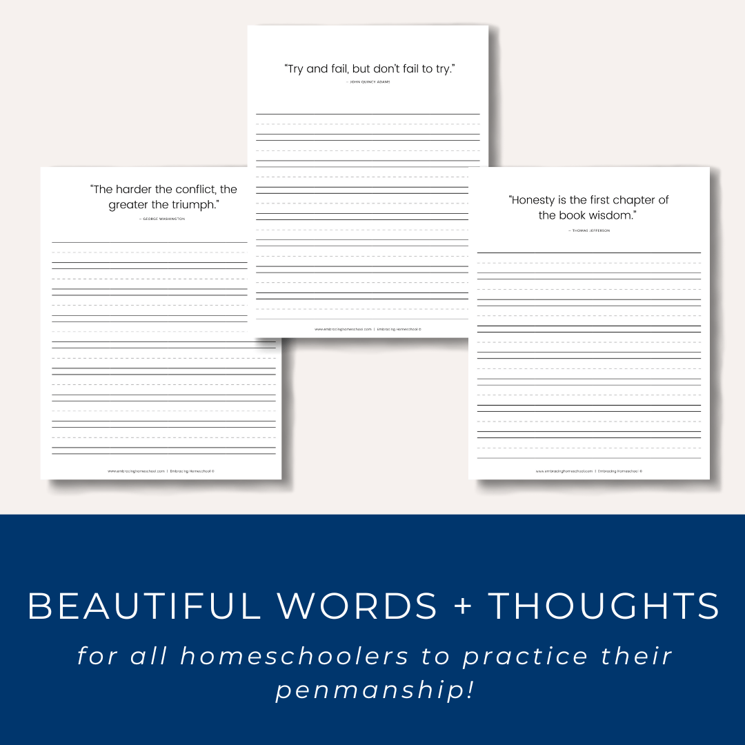 Presidents Copywork Printables for homeschoolers from Embracing Homeschool Shop