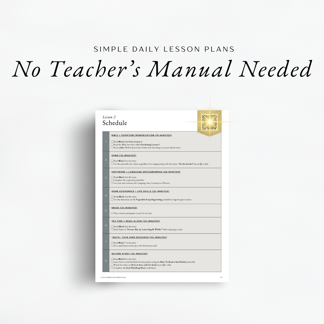 The Simplified Feast: Homesteading Unit Study. A Charlotte Mason and Eclectic family-style curriculum for grades K-8. Simple, open and go daily lessons with no teacher's manual needed and very minimal prep..