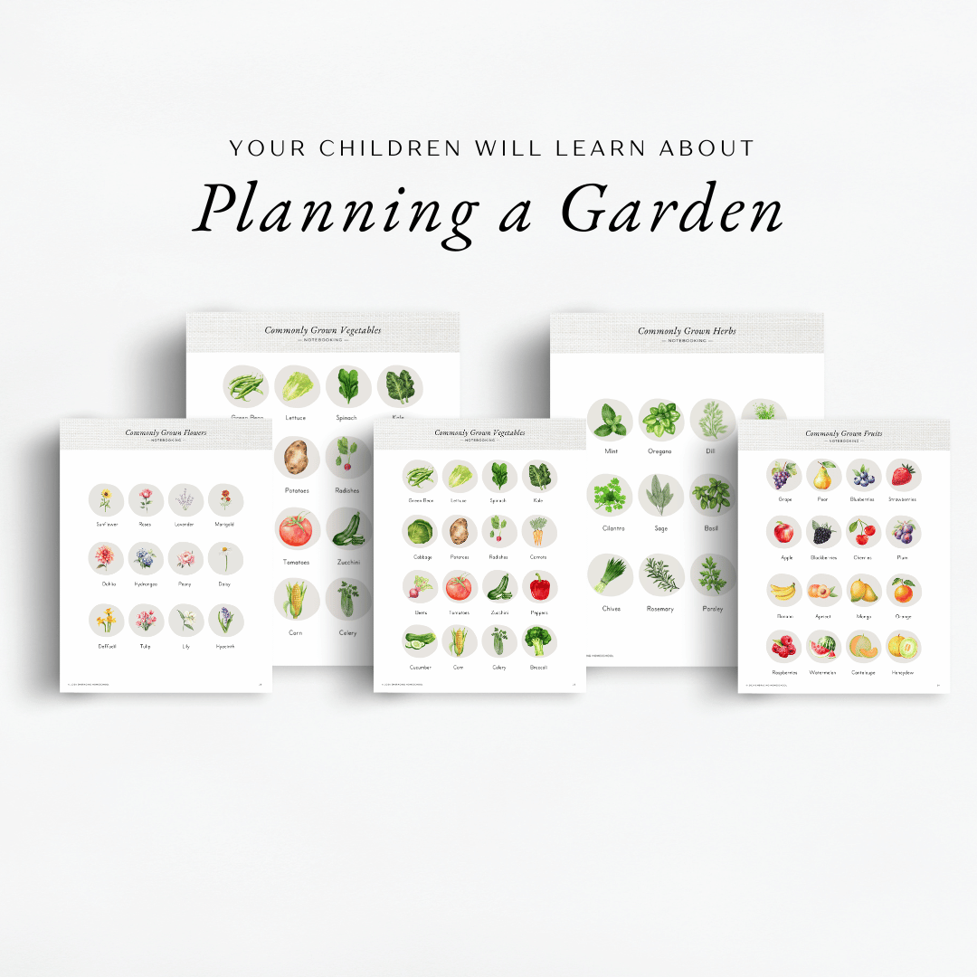 The Simplified Feast: Homesteading Unit Study. A Charlotte Mason and Eclectic family-style curriculum for grades K-8. Your children will learn about how to plan a garden.
