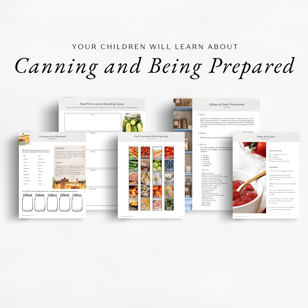 The Simplified Feast: Homesteading Unit Study. A Charlotte Mason and Eclectic family-style curriculum for grades K-8. Your children will learn about canning and being prepared.
