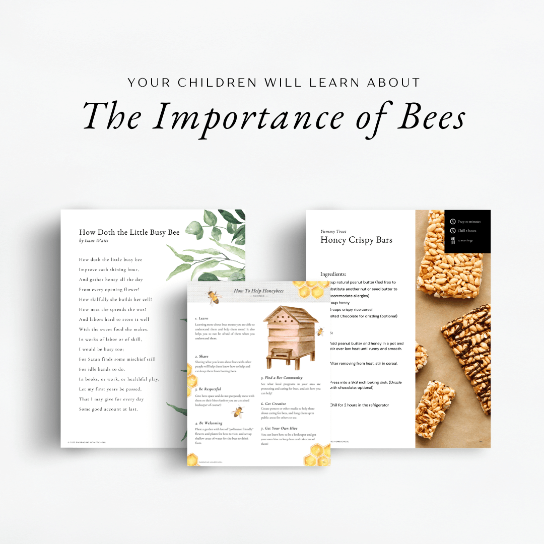 The Simplified Feast: Homesteading Unit Study. A Charlotte Mason and Eclectic family-style curriculum for grades K-8. Your children will learn about the importance of bees