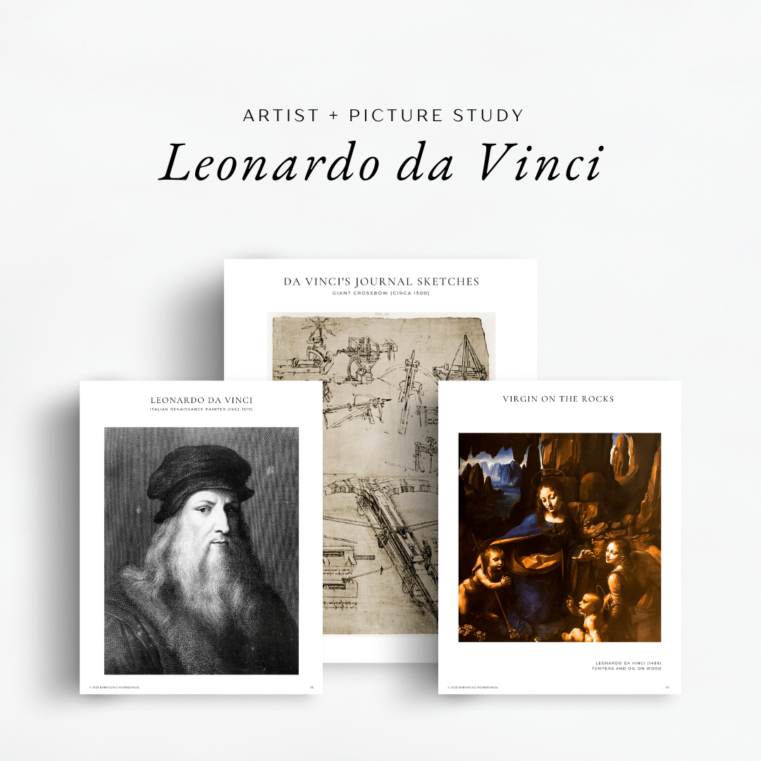 The Simplified Feast Volume 1. An eclectic, Charlotte Mason inspired, family-style curriculum. Picture study artist is Leonardo da Vinci.