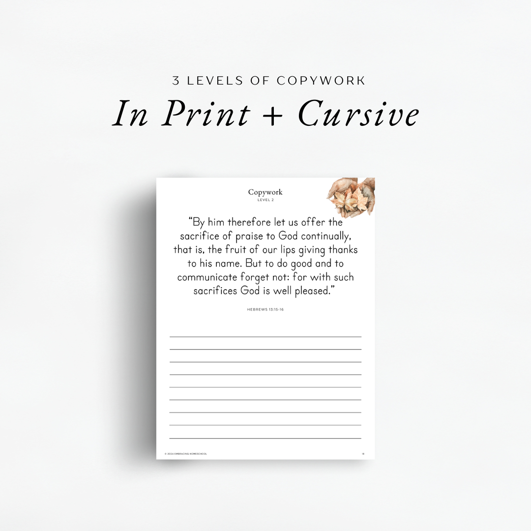 Copywork inside The Simplified Feast: Gratitude (A Thanksgiving Unit Study)