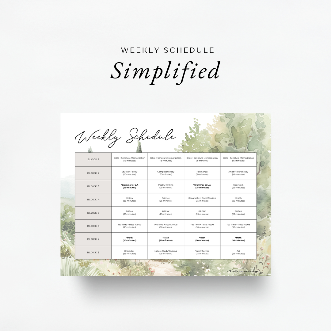 Simple weekly schedule inside The Simplified Feast: Modern Era (Volume 7)