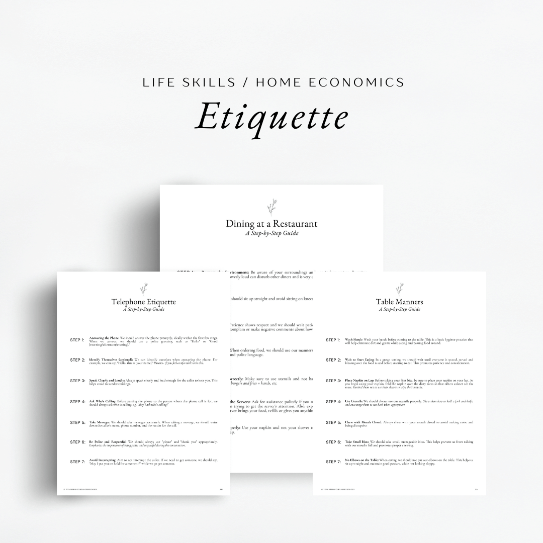 The Simplified Feast Volume 3 Life skills and Home economics will focus on etiquette