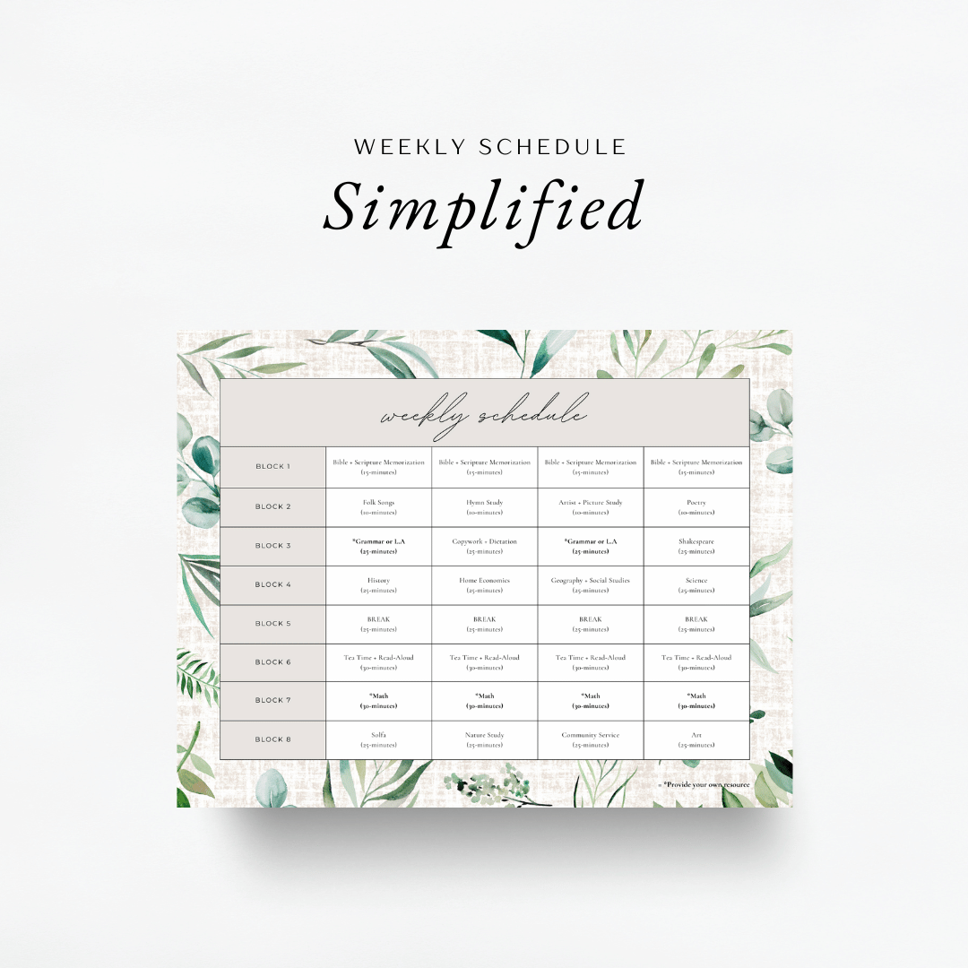 The Simplified Feast Volume 3 simple weekly schedule. Easy to follow, open and go curriculum. 