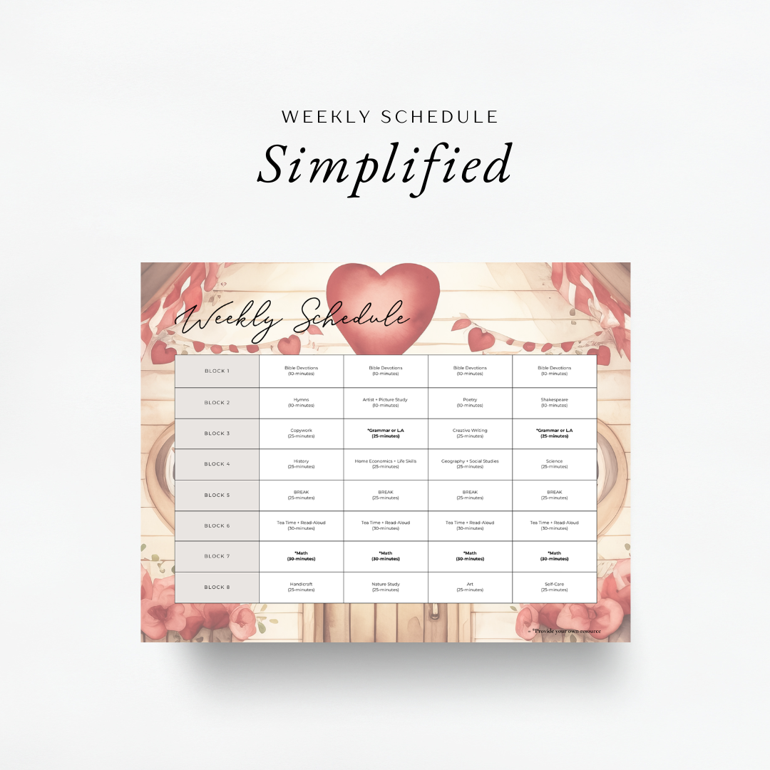 Simple homeschool lesson planner. Valentine's Day Unit study, Charlotte Mason, Eclectic, Family Style Unit Study