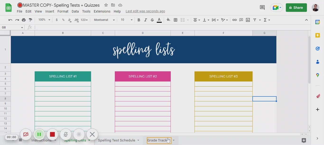 Keep track of your child's homeschool spelling word lists and tests with this ONE planner.   Plan out there spelling tests with the spelling list log sheet and keep track of their spelling test scores!