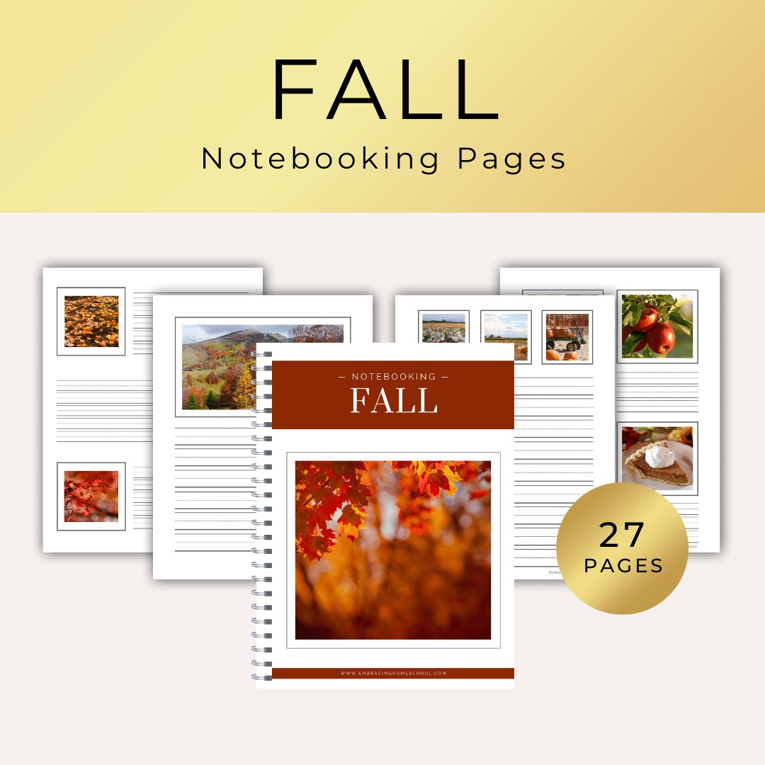 Fall season notebooking pages for homeschoolers from Embracing Homeschool shop