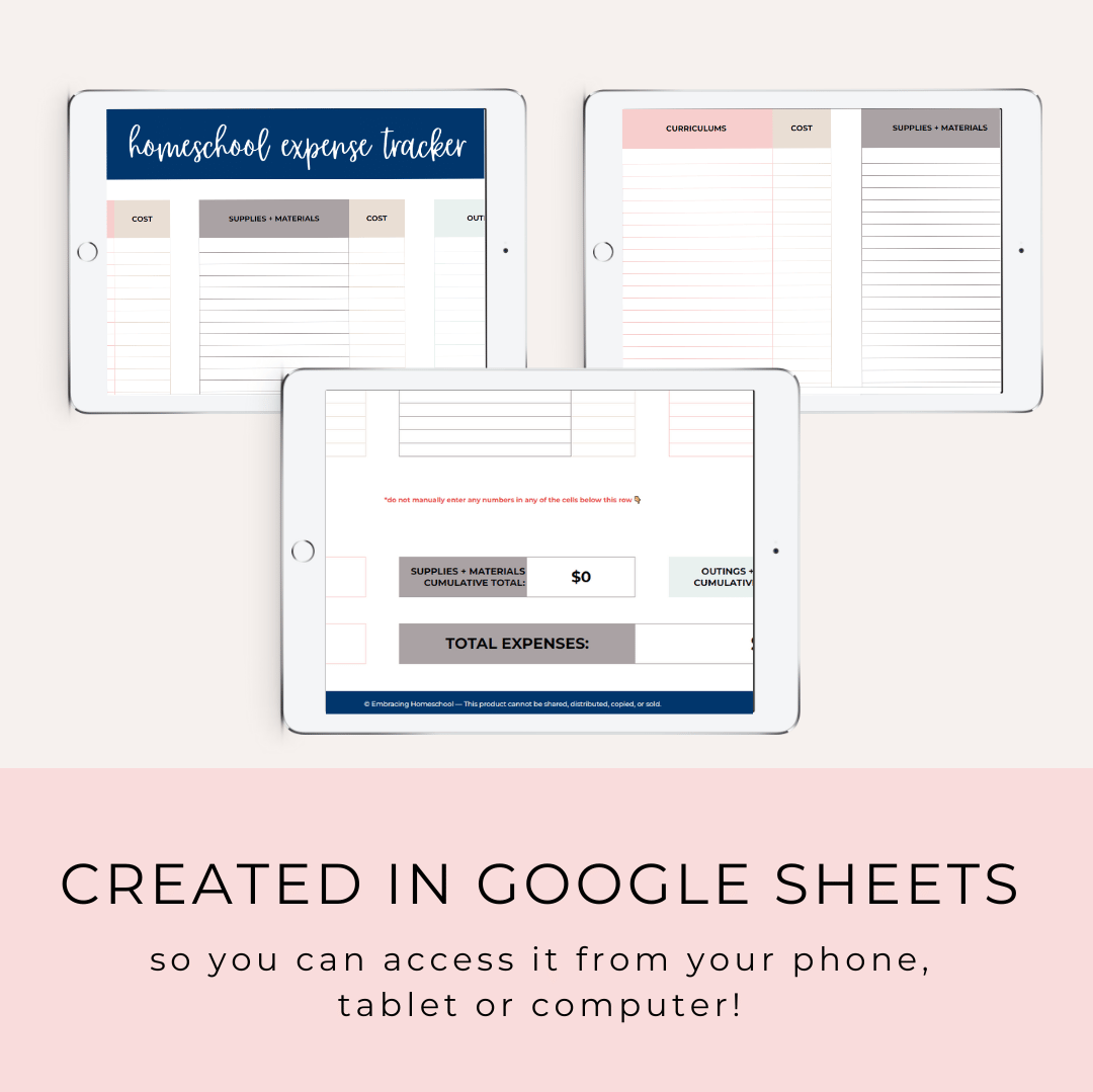 Homeschool Expenses Digital Tracker by Embracing Homeschool Shop