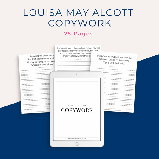 Louisa May Alcott Copywork Printables for homeschoolers by Embracing Homeschool Shop